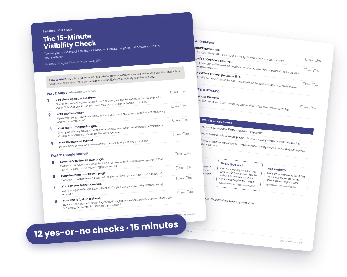 Preview of the two-page 15-Minute Visibility Check checklist